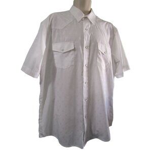 Roper Mens XL White Horse Shoe Damask Pearl Button Short Sleeve Western Shirt